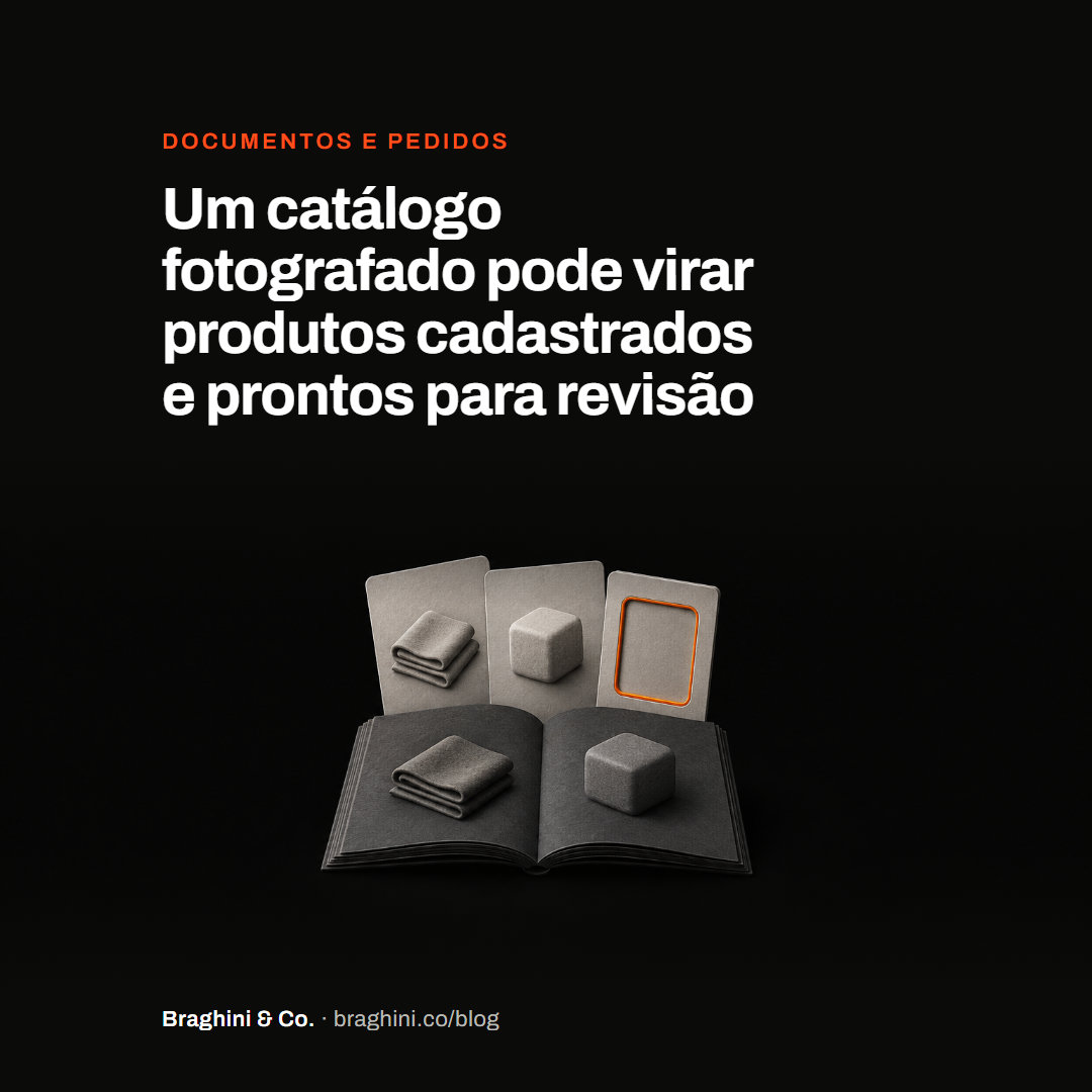 Um catálogo fotografado pode virar produtos cadastrados e prontos para revisão