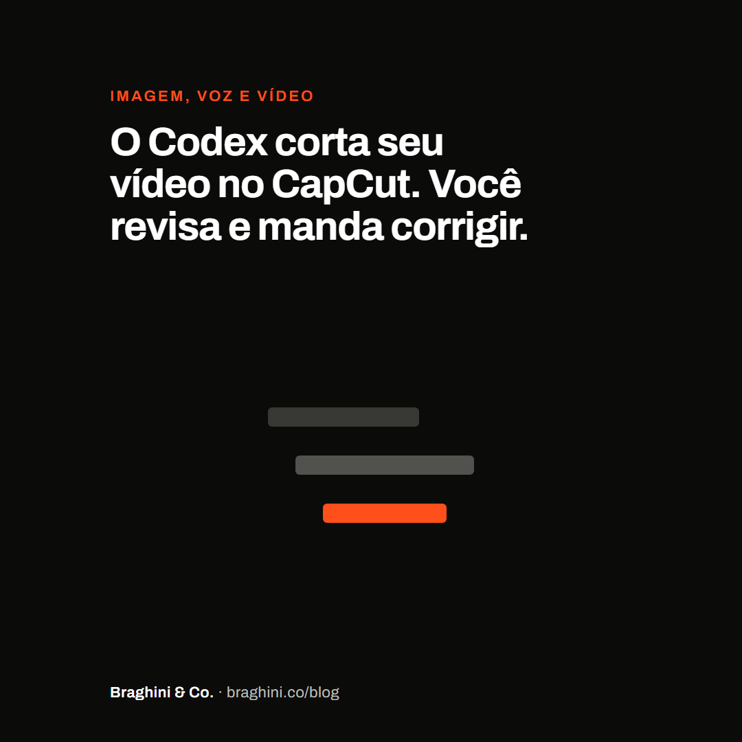 O Codex corta seu vídeo no CapCut. Você revisa e manda corrigir.
