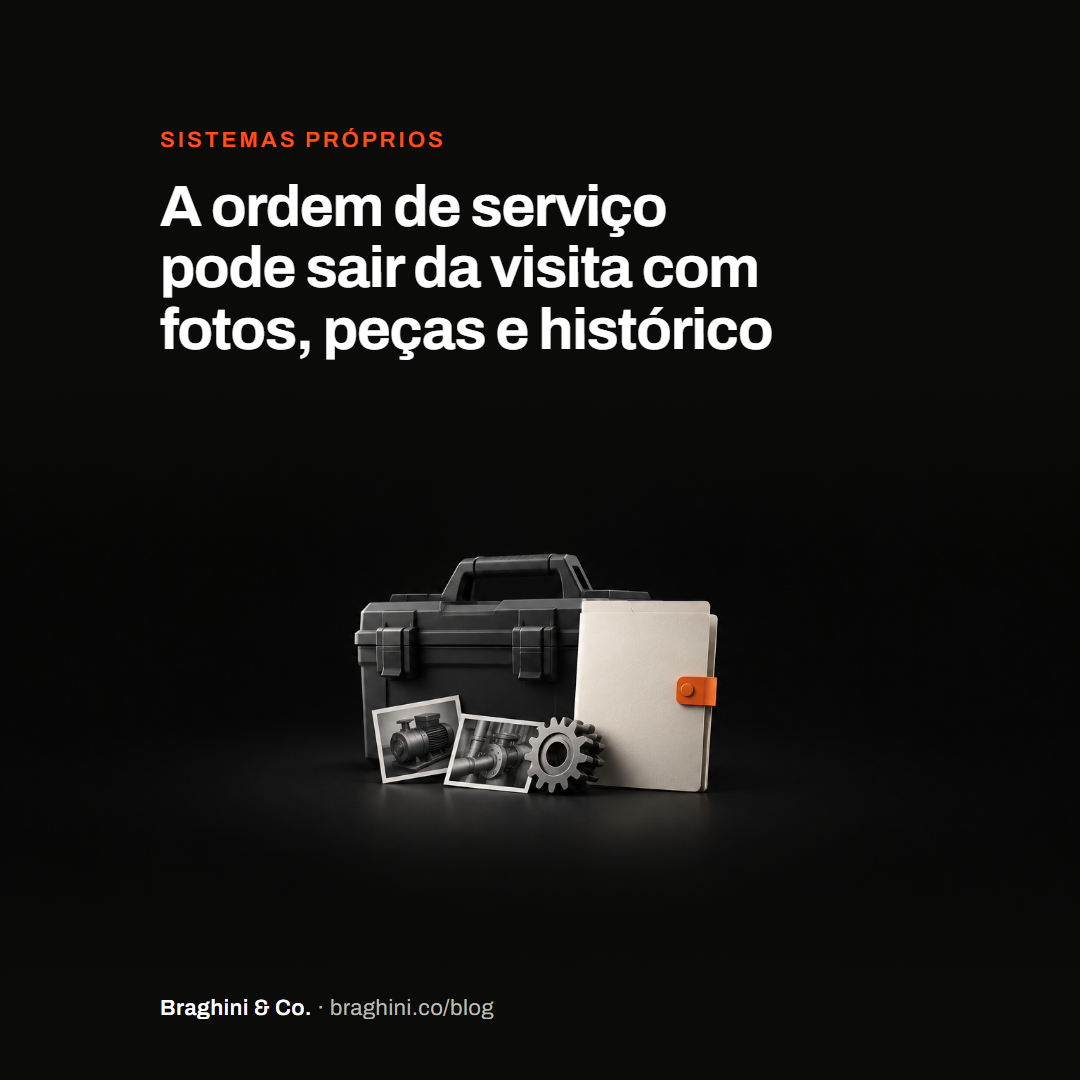 A ordem de serviço pode sair da visita com fotos, peças e histórico