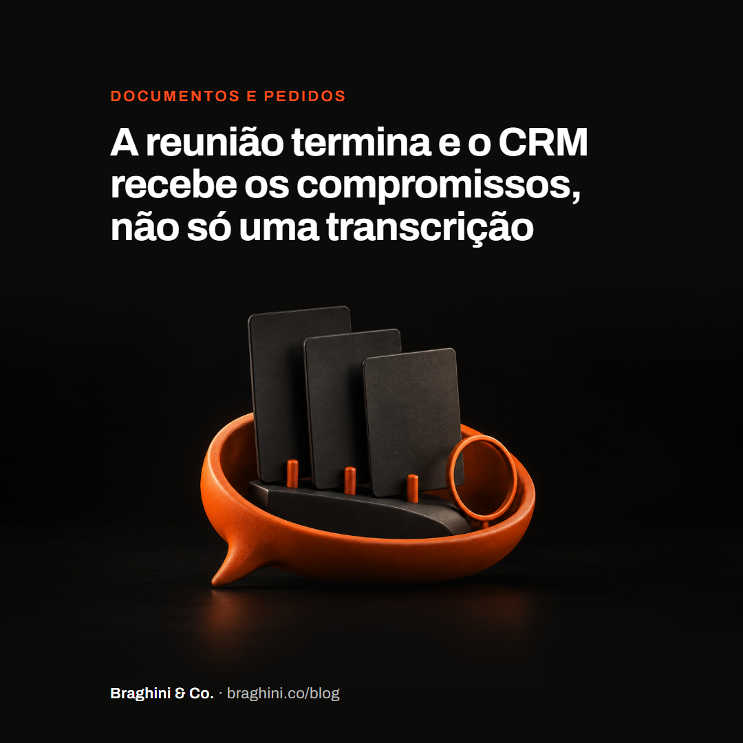 A reunião termina e o CRM recebe os compromissos, não só uma transcrição